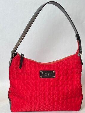Kate Spade Lennox Hill Noel Quilted Nylon Hobo Bag [Red w/ Brown Patent]